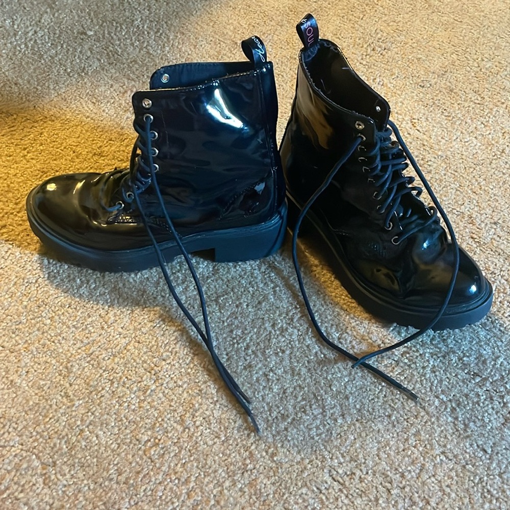 Black shiny combat boots